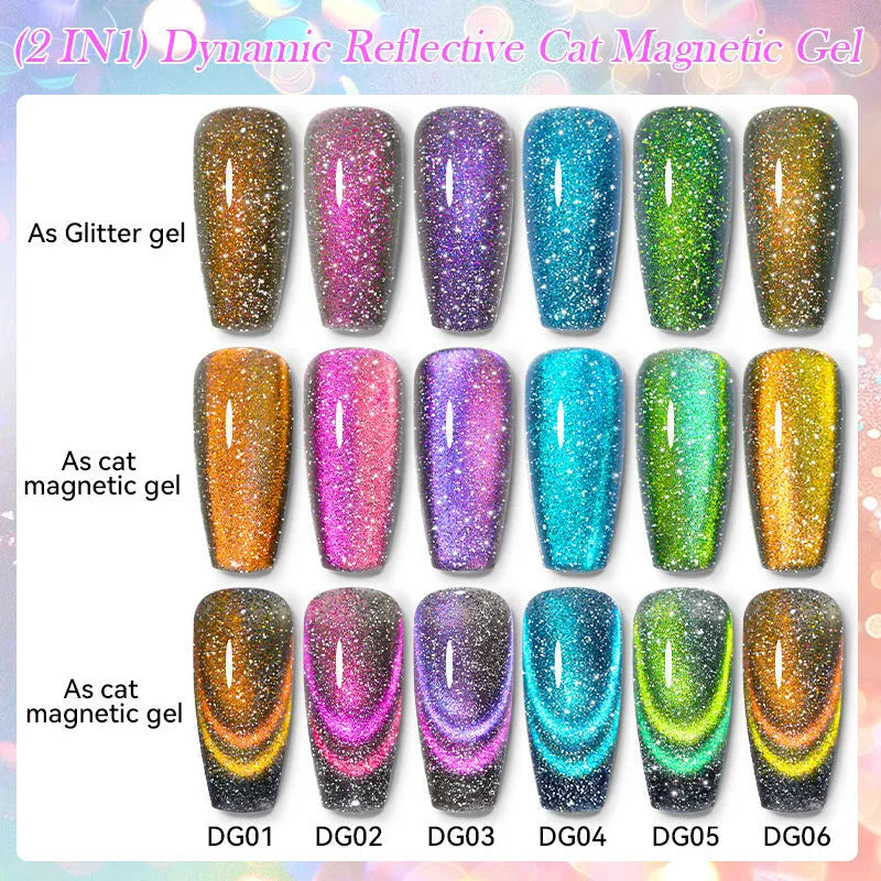 Diamond debris cat eye series UV nail polish gel in six colour options with nail glue