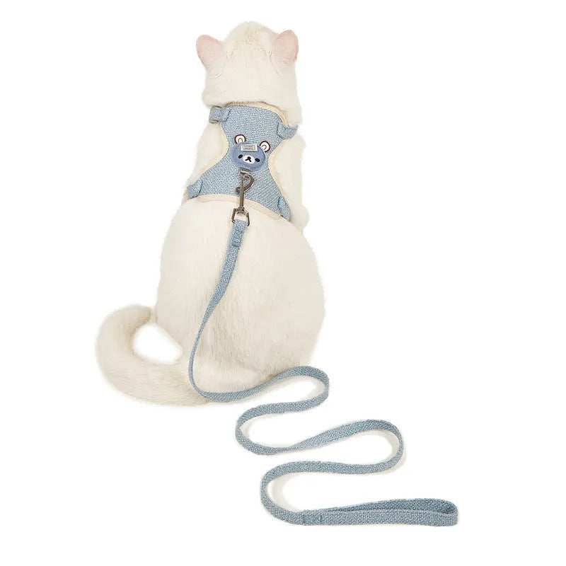 Adjustable dog hand holding rope vest set with cloth chest strap and traction rope in blue, grey, pink or beige, sizes S and M.