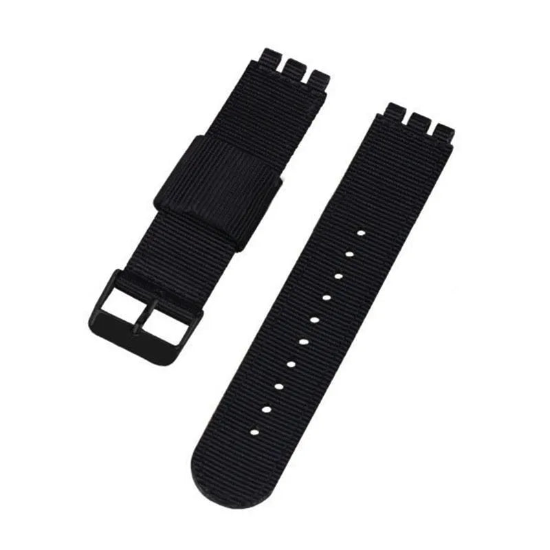 Nylon canvas watch strap in black with silver buckle, 20mm width, Business All-Match style