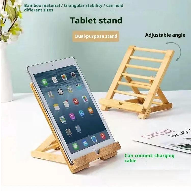 Bamboo foldable desktop phone stand with adjustable angle for tablet and phone