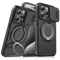 Sliding window bracket drop-resistant phone case for Apple iPhone in black PC material with sprayed finish
