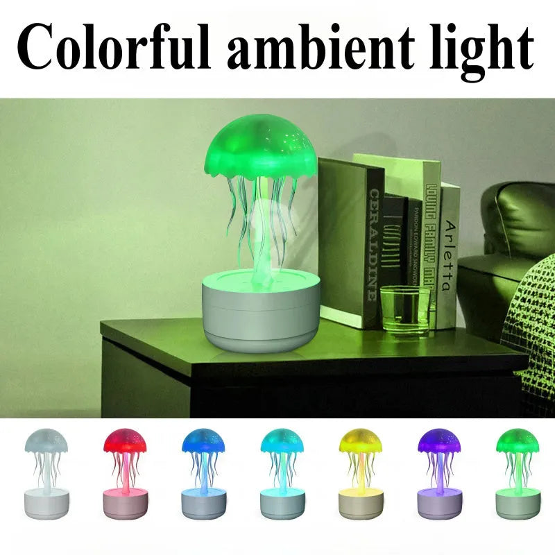 White jellyfish design humidifier and essential oil diffuser with colourful LED night light illumination