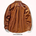 Long sleeve loose fit caramel corduroy Hong Kong style cardigan shirt laid flat