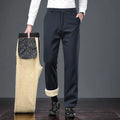 Thermal casual pants for elderly men in lamb wool black with rope closure and elastic waistband