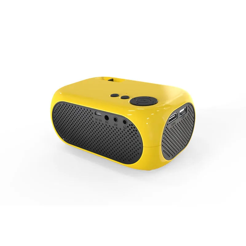 M24 portable micro mini LED projector in gold or white colour on a grey background