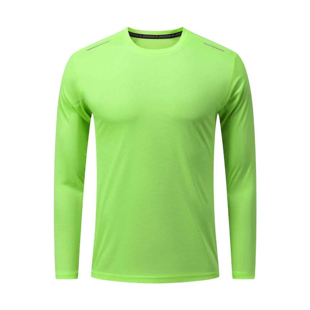 Men's solid-colour quick-drying polyester running top in white, black, sky blue, or fluorescent green, sizes S to 3XL