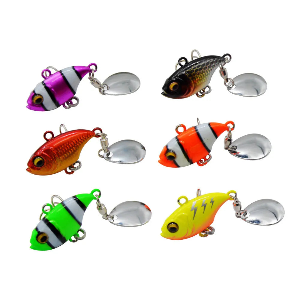 Metal sea fishing iron plate lure with rotating sequins in six colour variations.