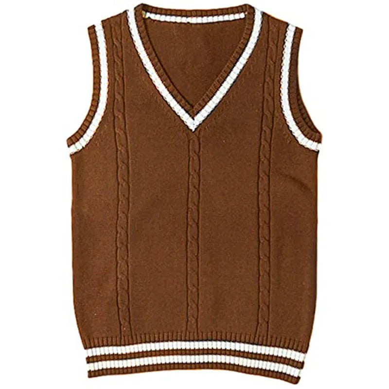 Women's V-neck waistcoat sweater in acrylic knit with slim fit and striped stitching detail