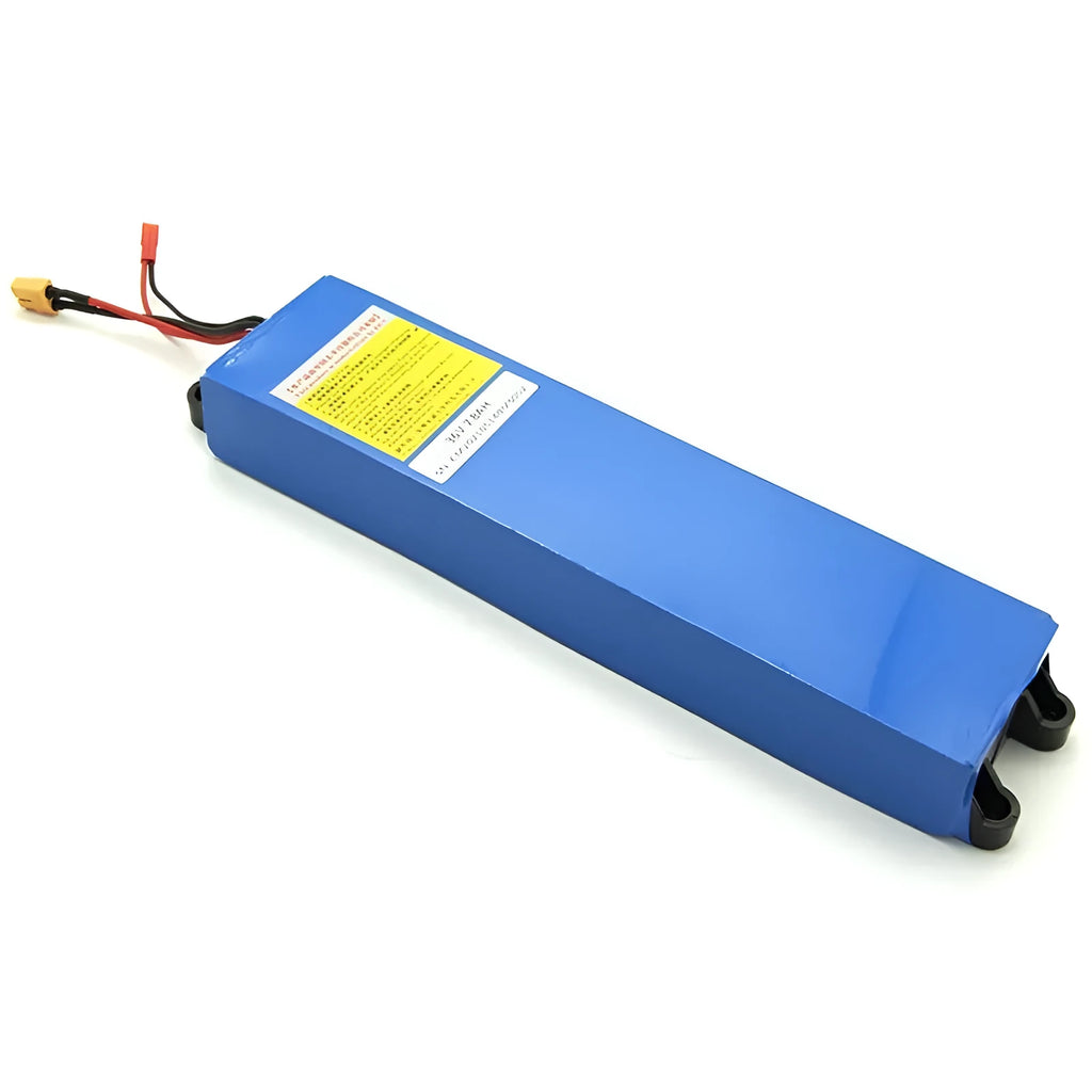 A 36V lithium battery pack for an electric scooter, showing capacity options of 6.6Ah, 7.8Ah, and 10.4Ah.