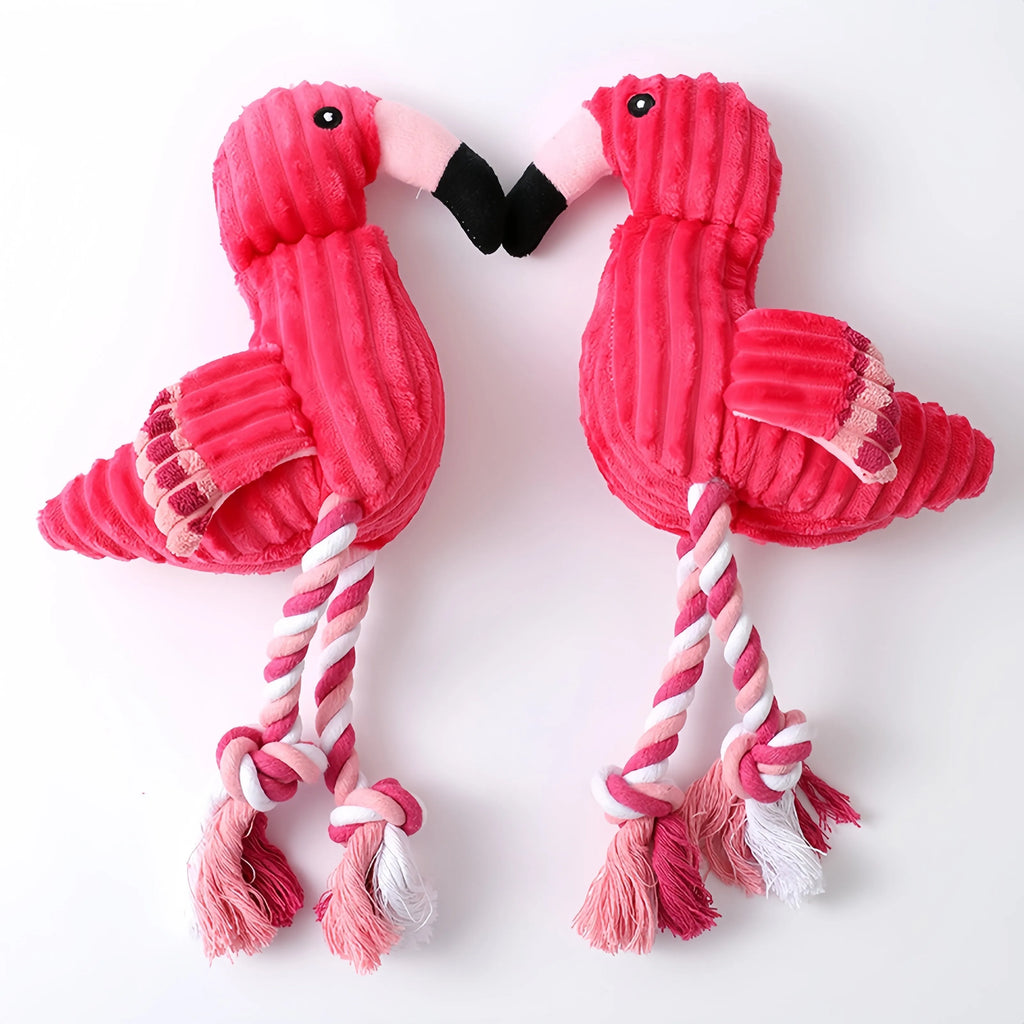 Pink animal-shaped corduroy plush dog toy with a squeaker for small and large dogs.