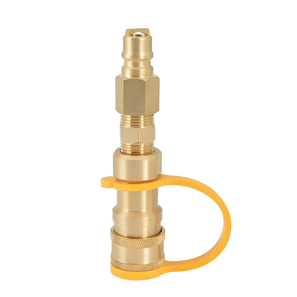 Gold brass gas propane conversion charging connector with 3/8-inch American standard threads