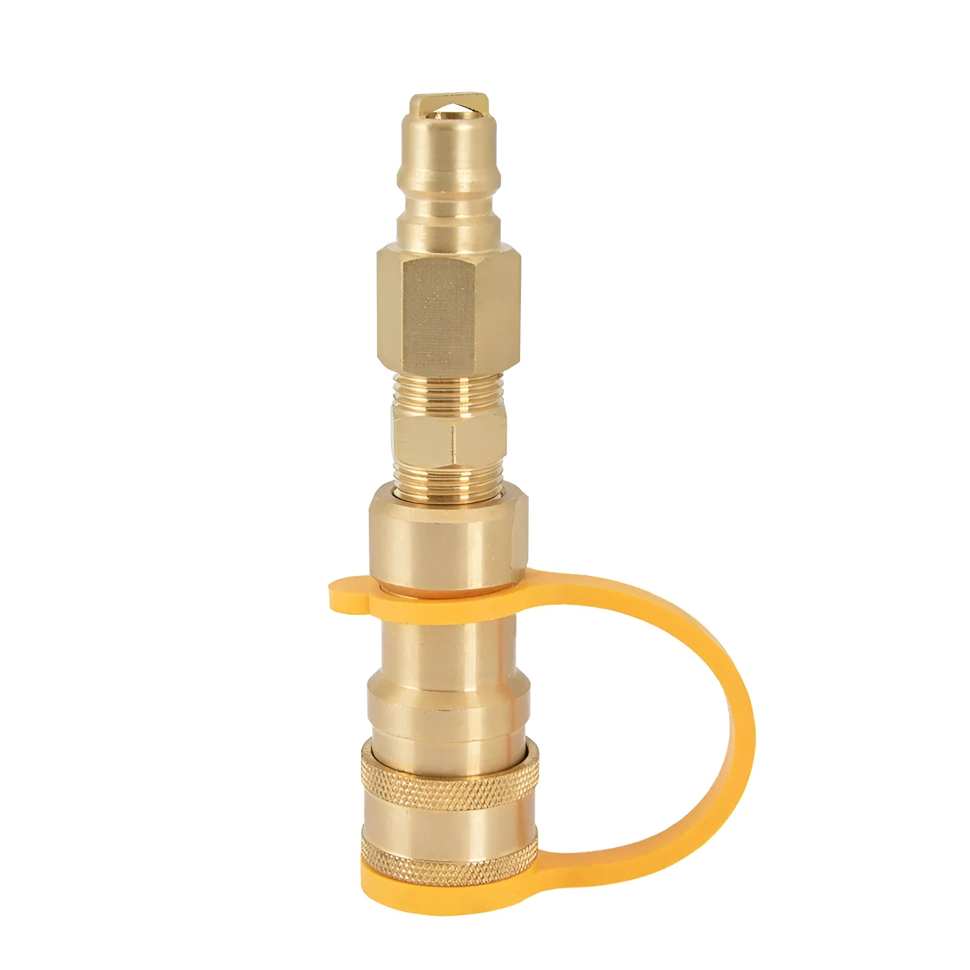 Gold brass gas propane conversion charging connector with 3/8-inch American standard threads