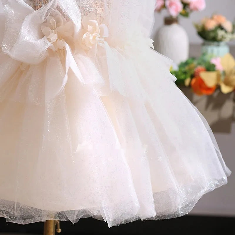 Girls birthday princess dress in linen fabric, cute style, picture colour, for heights 80cm to 160cm