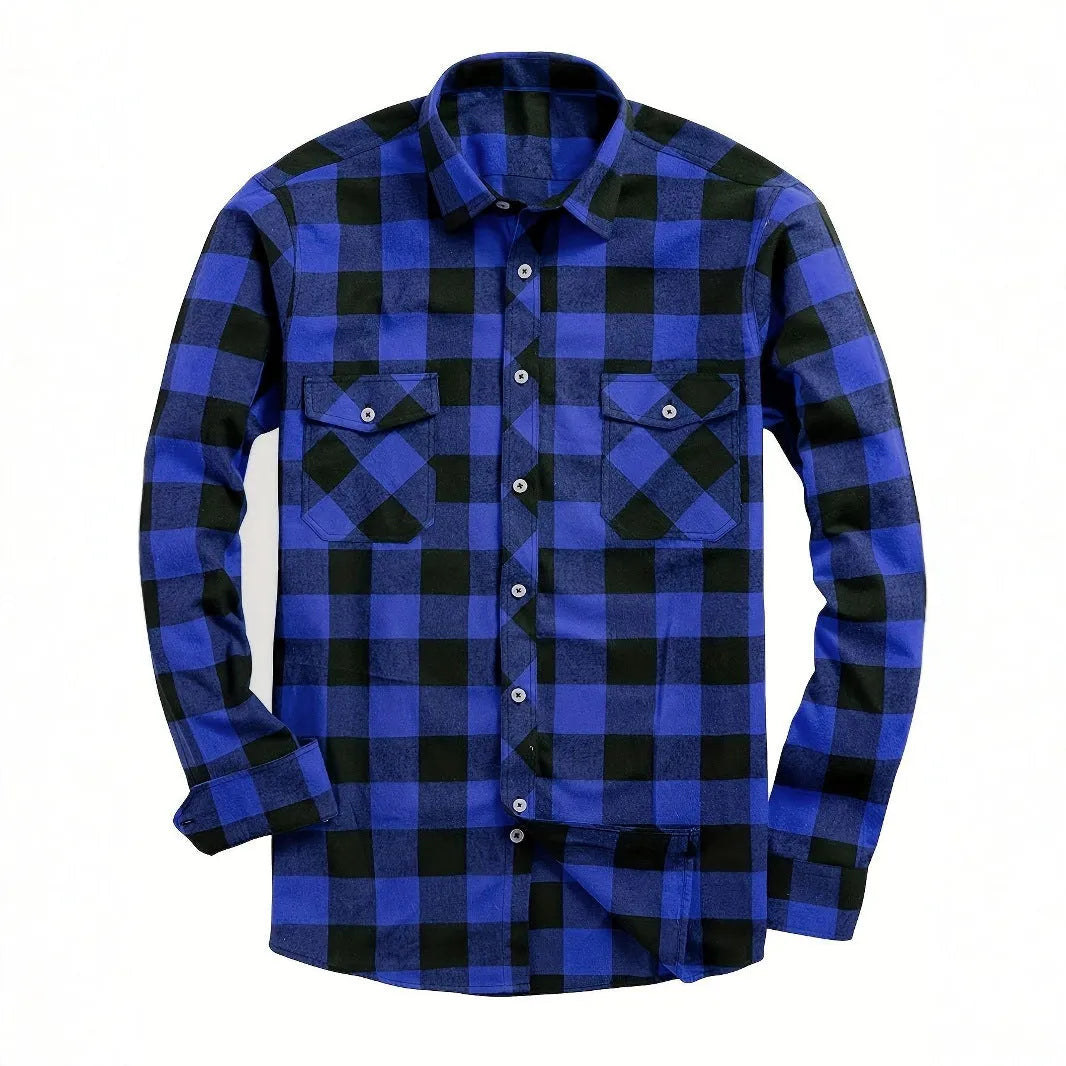 Flannel Plaid Shirt for Men All Seasons Versatile Loose Fit Long Sleeve Cardigan Style in Multiple Colours Black Blue White Red Orange Purple Yellow Green and Sizes S M L XL XXL XXXL
