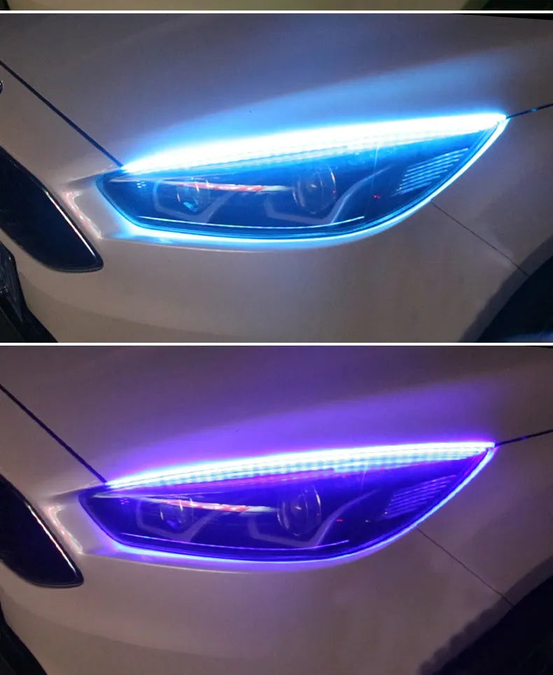 Set of universal LED daytime running lights with remote control for General Motors cars.