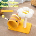 Yellow bee-themed cat climbing frame with sisal scratching board and tunnel, dimensions 46x36x25cm
