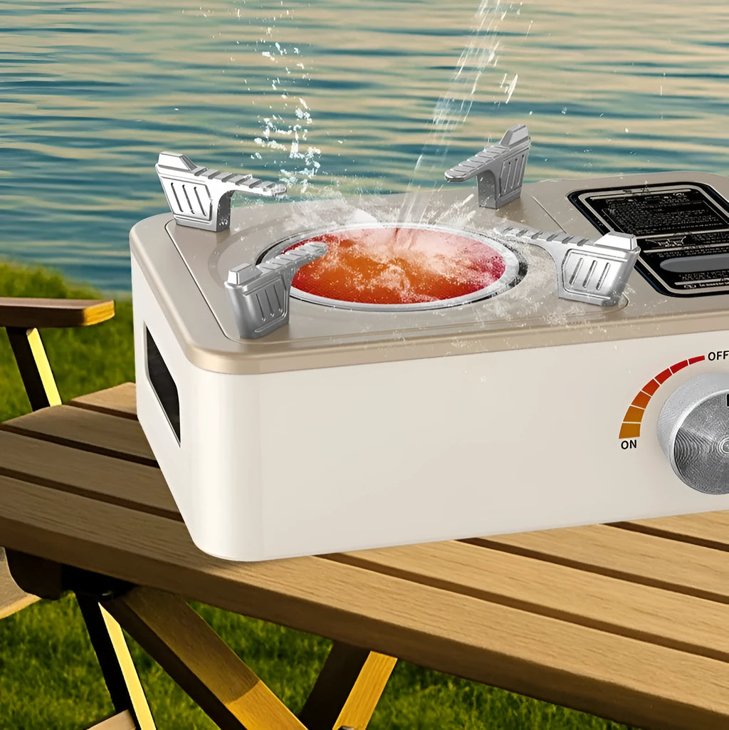White portable infrared gas stove with windproof design for outdoor camping cooking