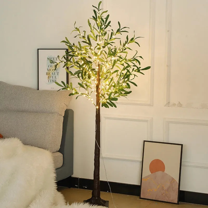 1.8m tall olive leaf tree lamp with warm LED lights for courtyard decoration