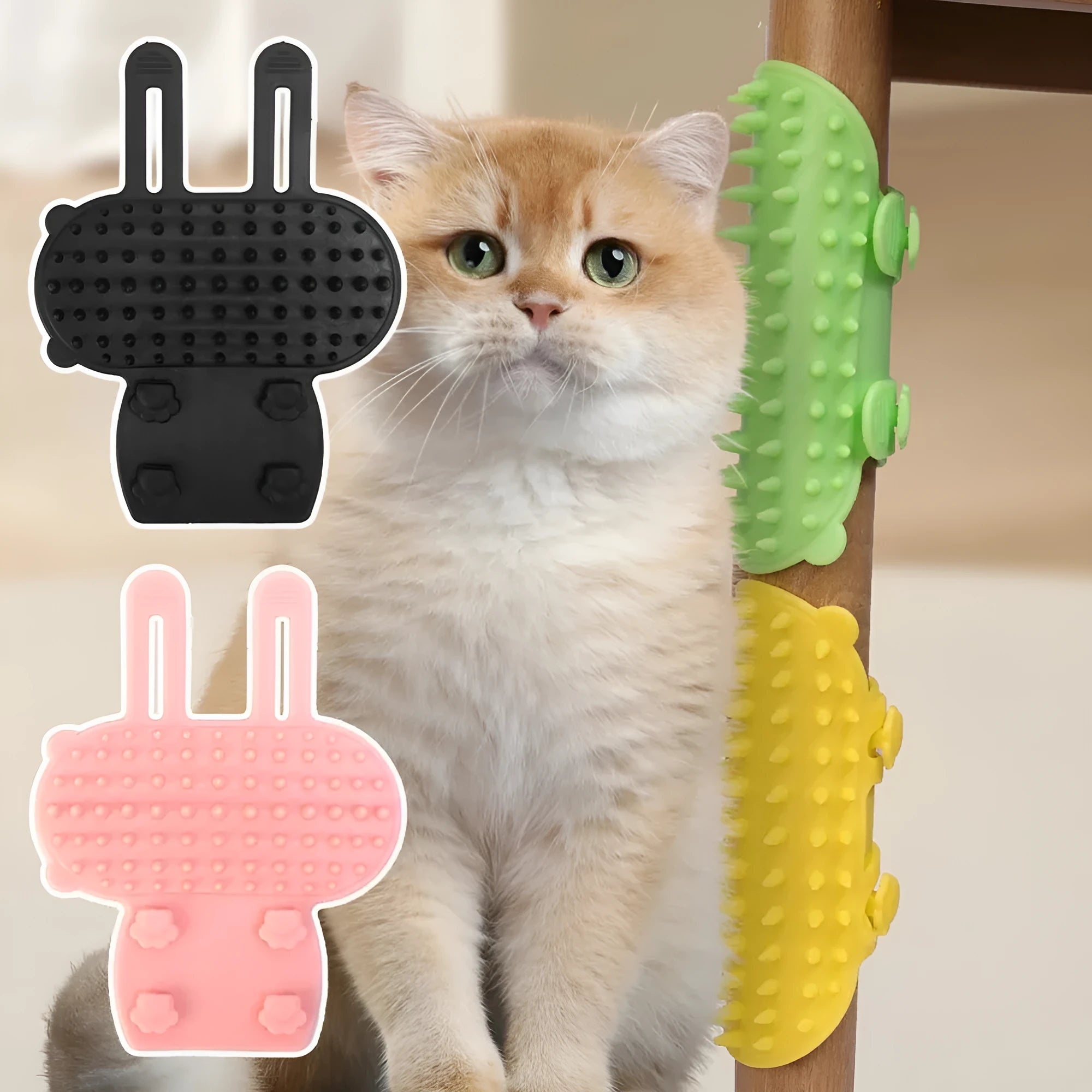 Silicone cat scratching massage comb with adjustable strap in multiple colours