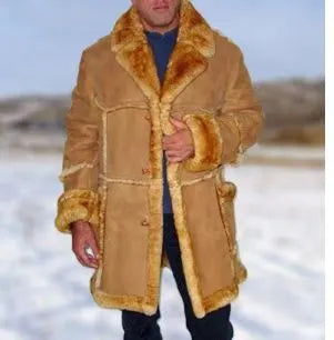 Men's yellow plush-lined winter coat with slim fit and long sleeves – polyester outer