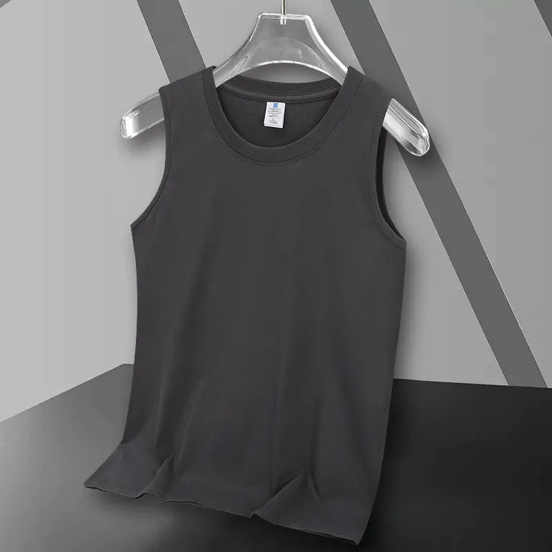 Cotton heavy vest summer sleeveless loose fit solid colour round hem Korean style