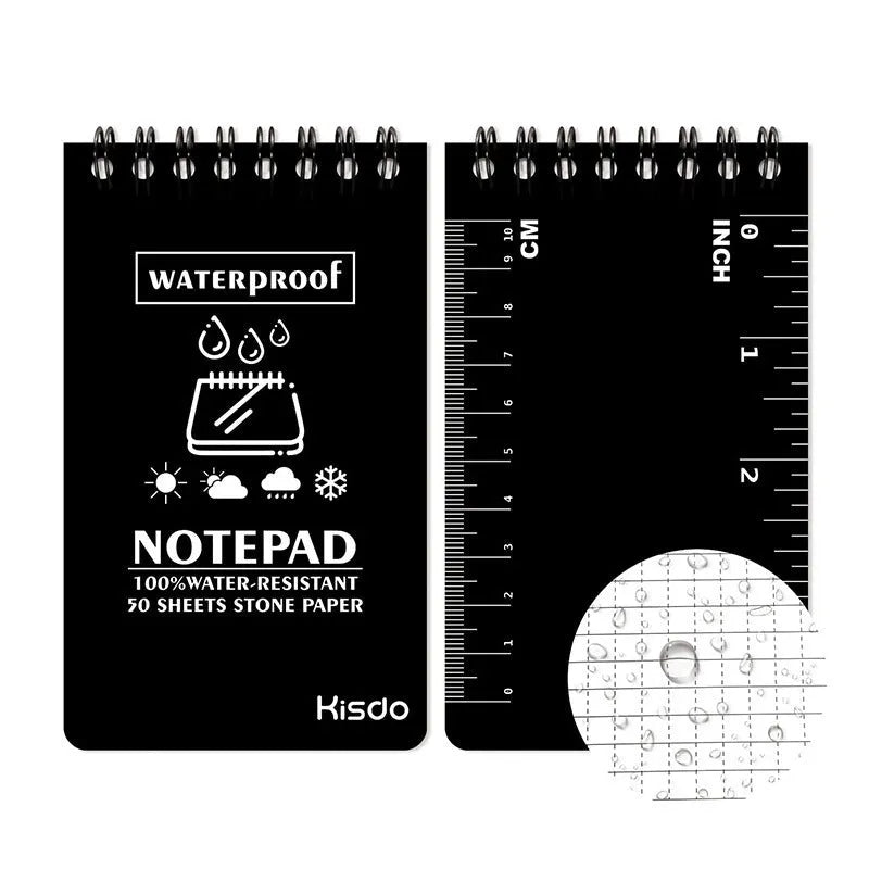 A5 spiral-bound waterproof notepad with PP cover and stone paper, shown in camouflage colour option.