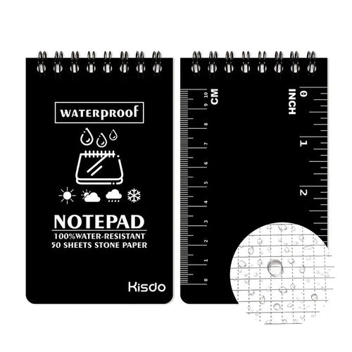 A5 spiral-bound waterproof notepad with PP cover and stone paper, shown in camouflage colour option.