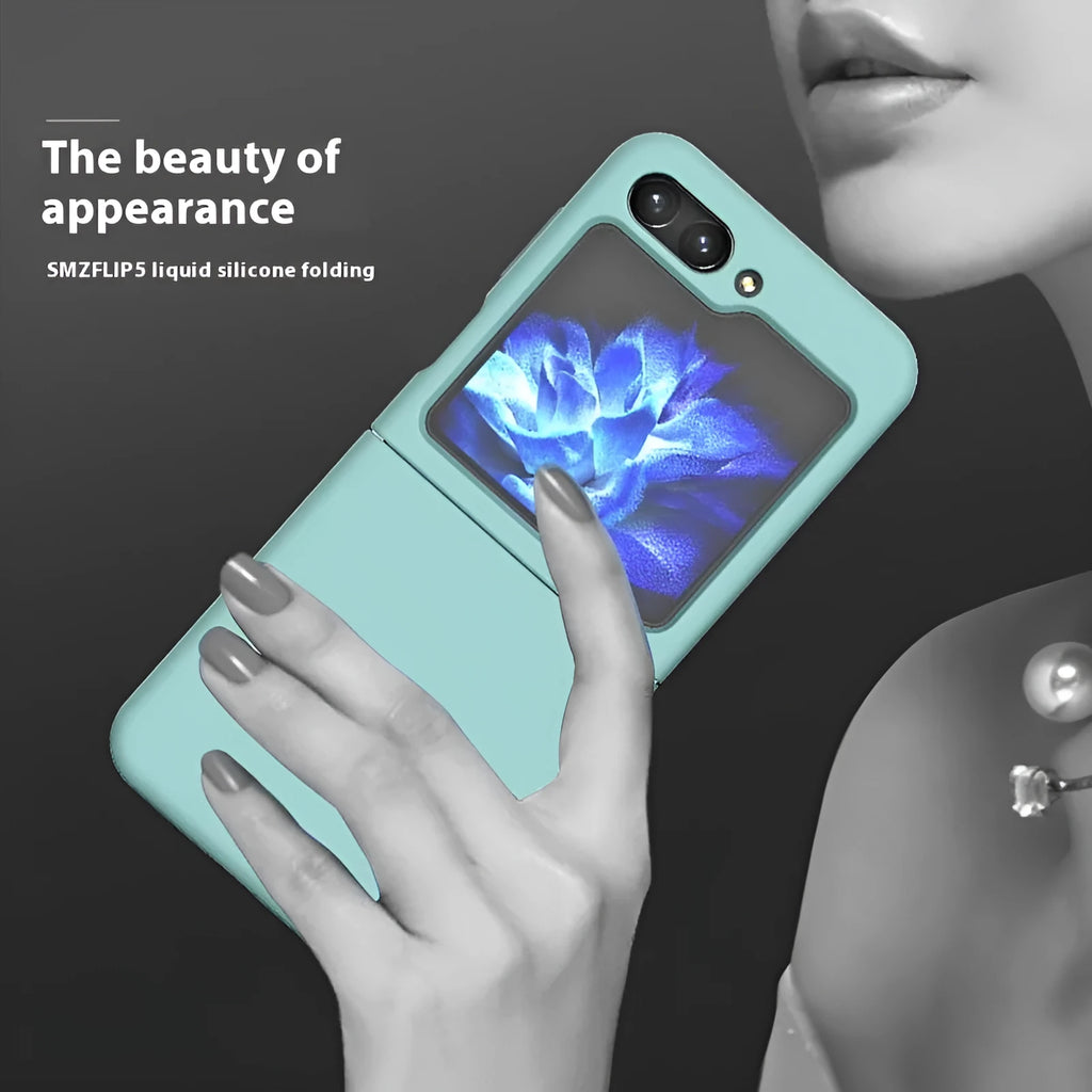 Samsung Z Flip 5 liquid silicone phone case in solid colour with all-inclusive foldable screen coverage