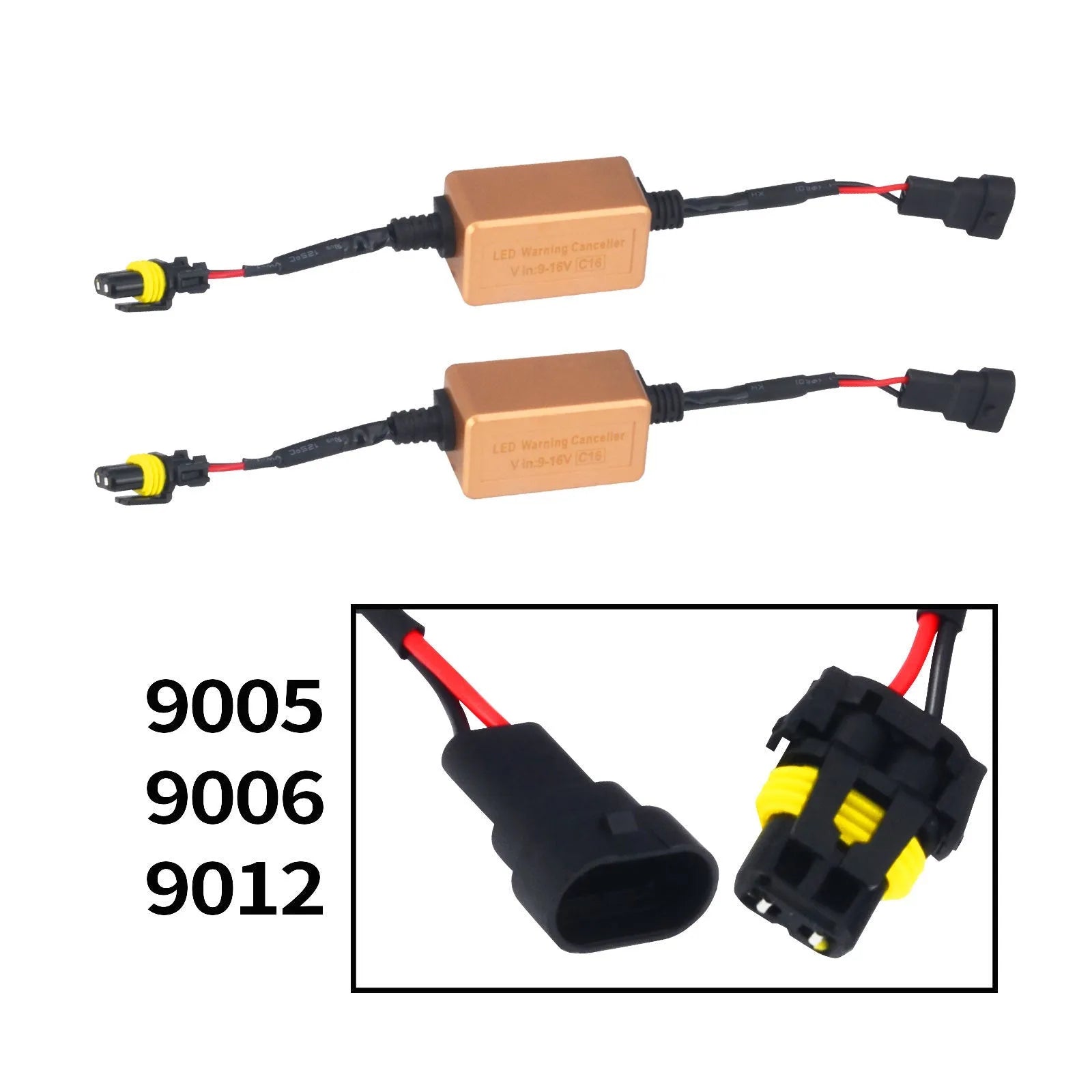 Black alloy H4 H7 H11 LED car headlight Canbus decoder with plug connectors.