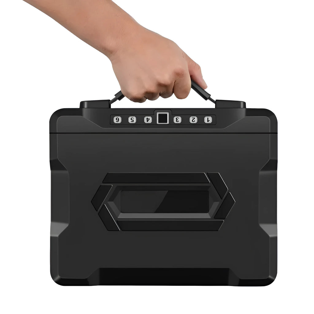Portable metal safe box with mechanical key lock in silver colour