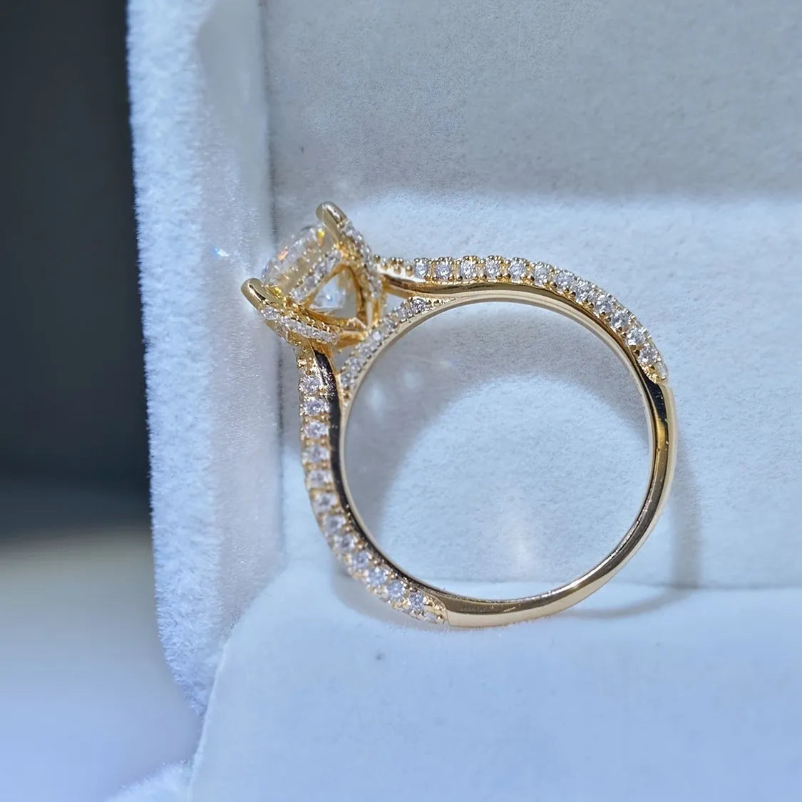 Copper plated moissanite diamond ring for women, alloy band, Style1, on white background
