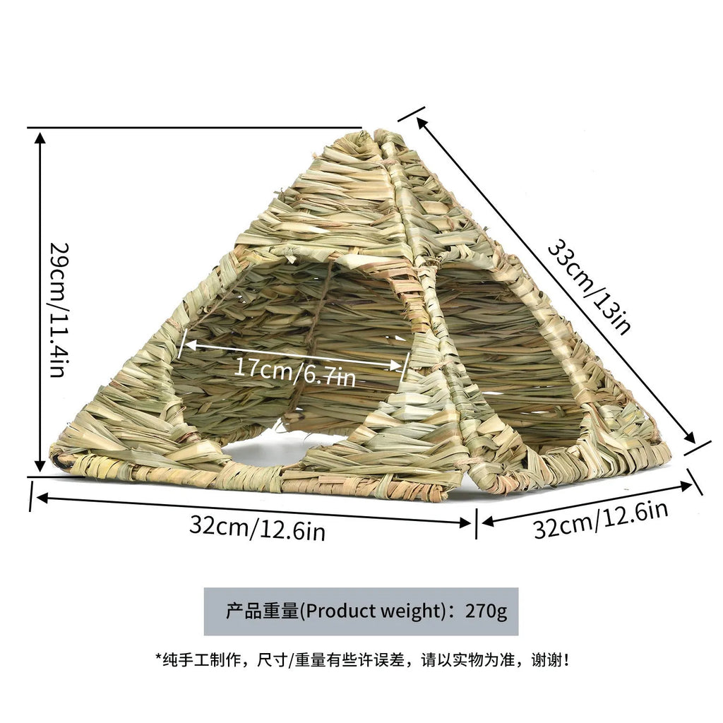 Pet Foldable Grass Hut Rabbit Nest Small Animal Hideout Shelter for Guinea Pig Hamster Hedgehog Totoro 270g Natural Hay