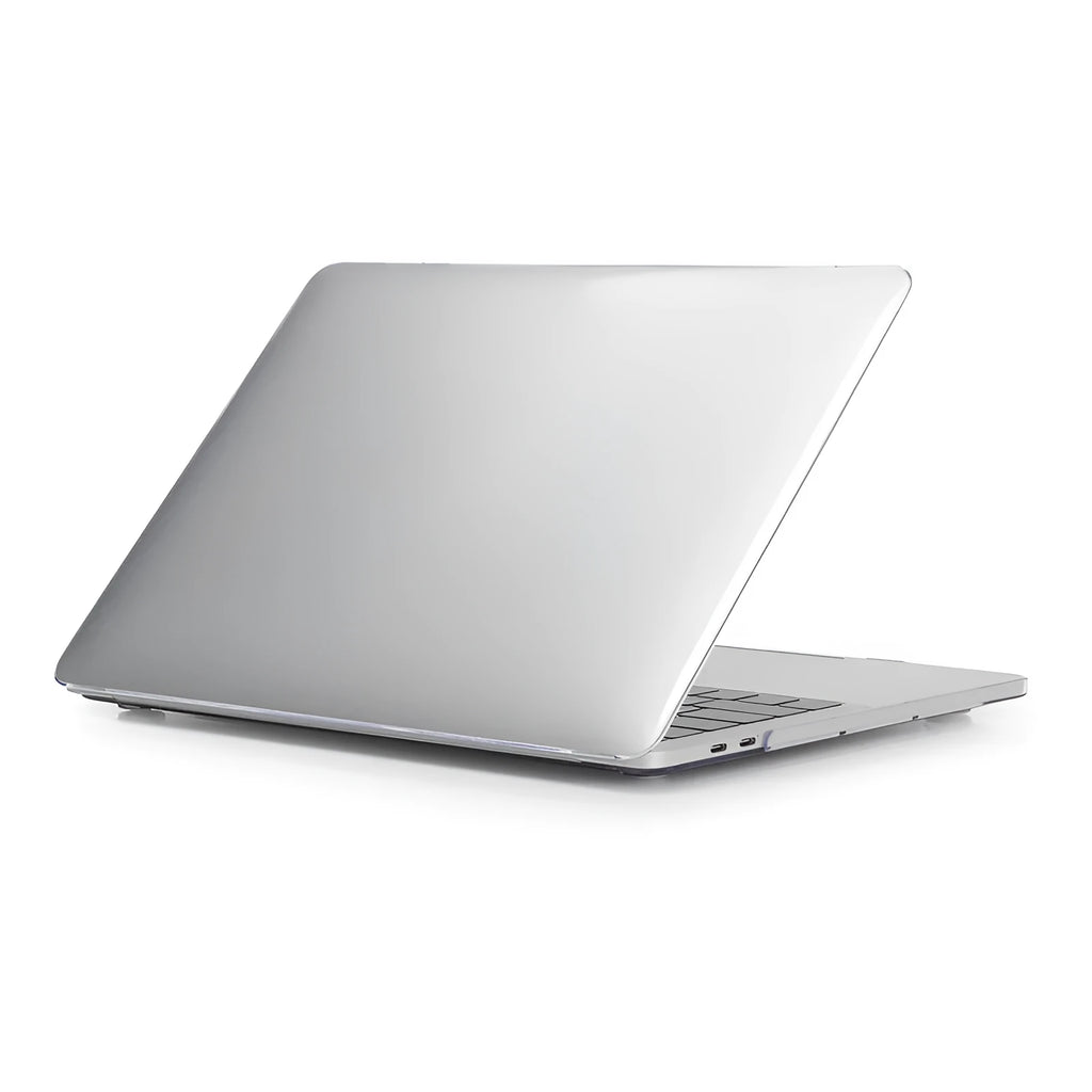 Transparent and black PC hard shell protective cases for Apple MacBook Pro 14.2 and 16.2 inch laptops.