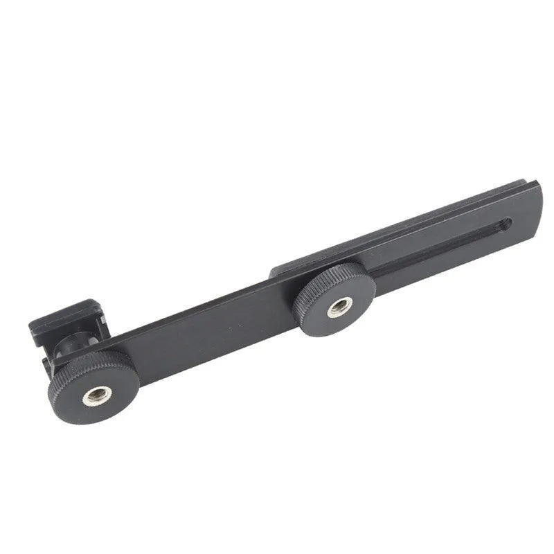 Portable black metal dual-head camera stand with compact size for home use