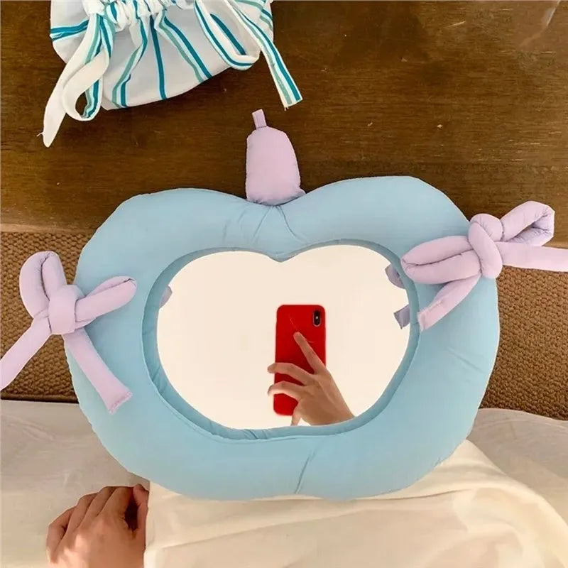 Korean-style fabric pillow wall mirror with aluminium lens in apple or house colour