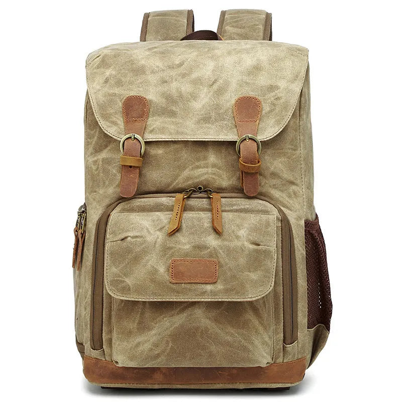Solid colour canvas DSLR camera backpack in Army Green, shown as a multi-functional storage bag.
