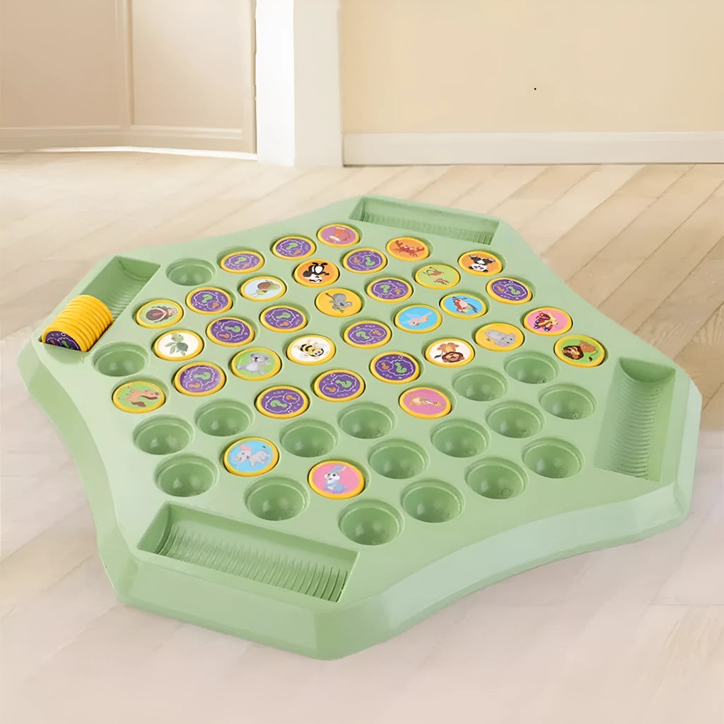Memory flip chess double battle educational toy in plastic with Animal Style British colour box packaging, 31.5x31.5x4cm