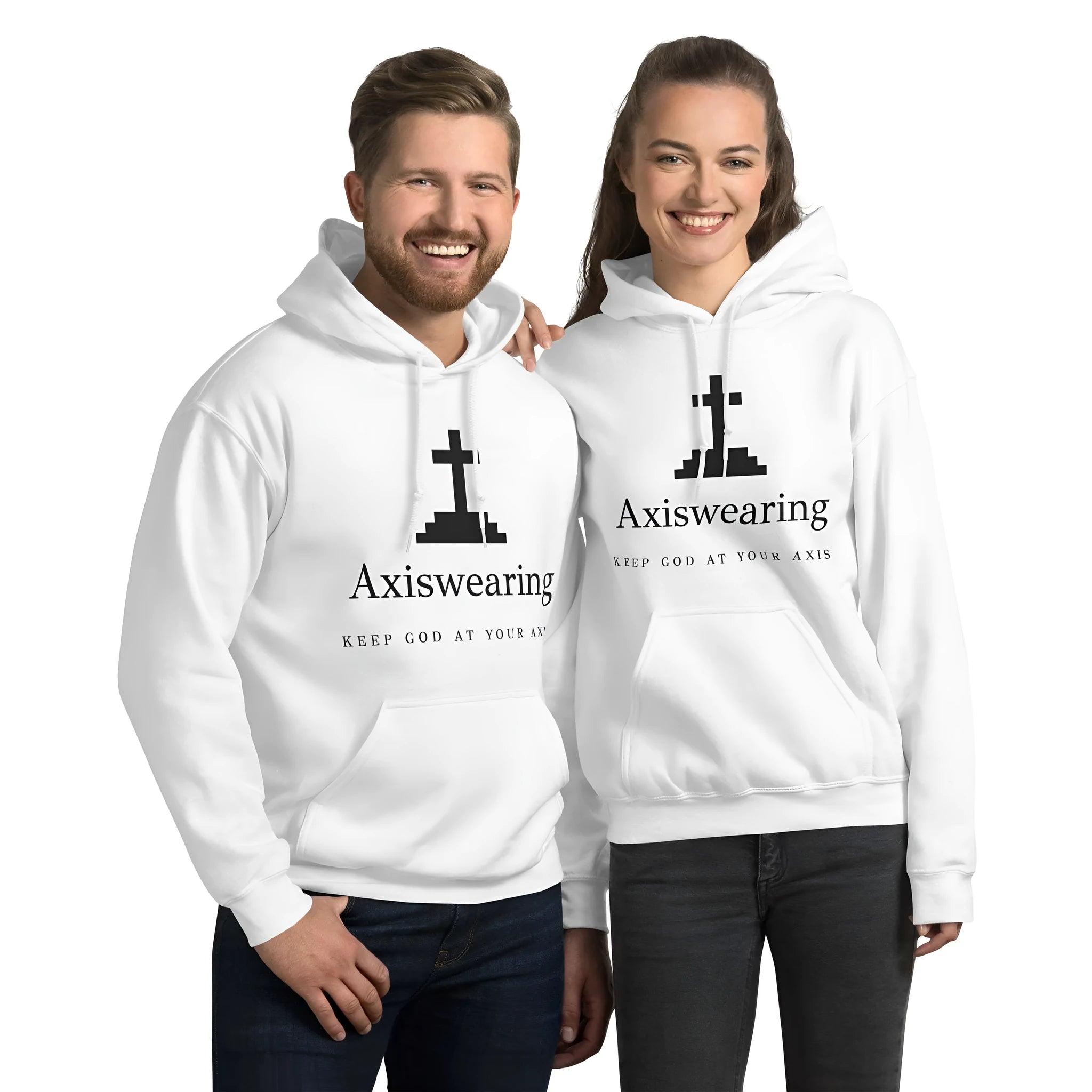 Men's autumn cotton solid colour hoodie in white, long sleeve pullover with drawstring cuffs and hood, front view