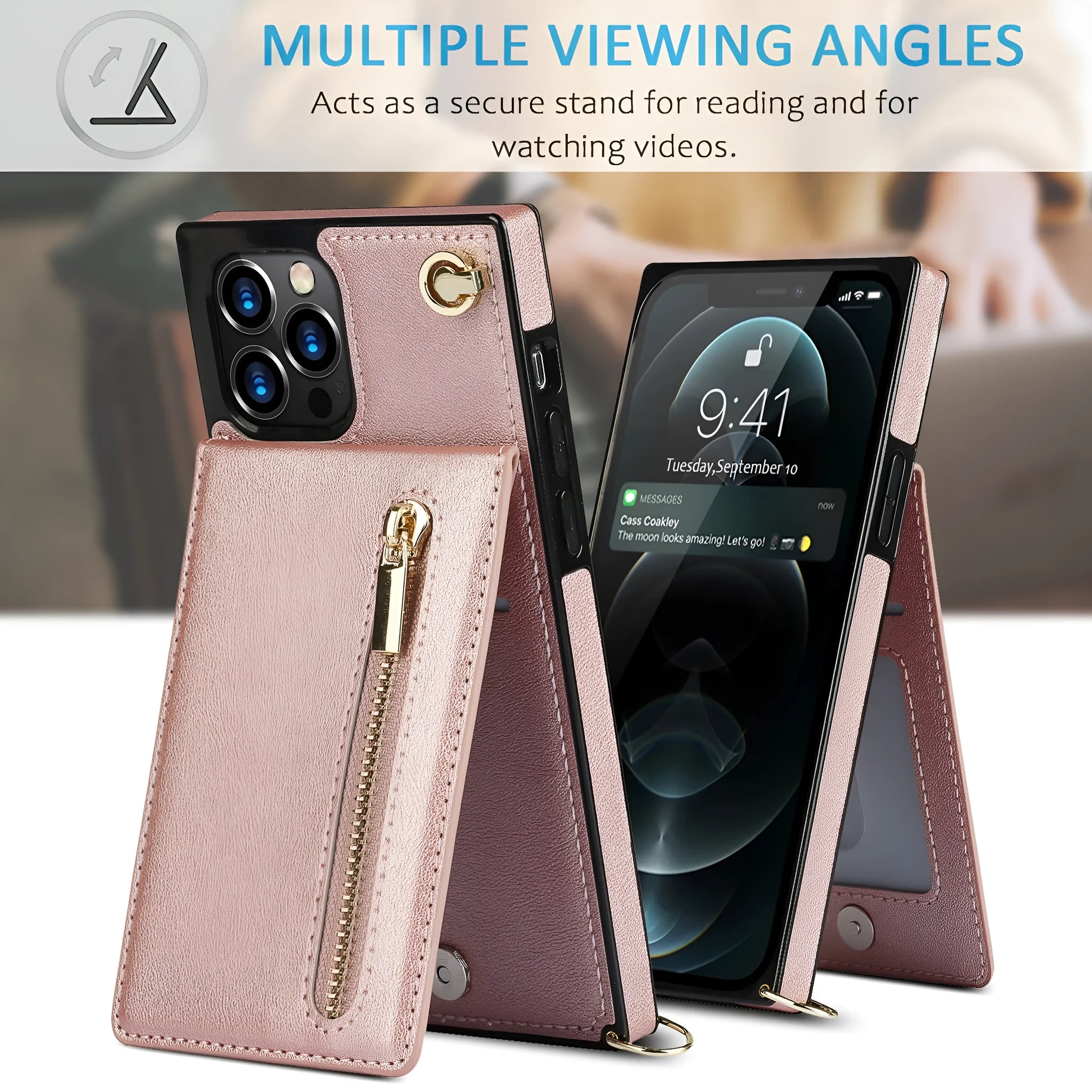 Crossbody TPU leather phone case with lanyard for iPhone 15 series, available in multiple colours