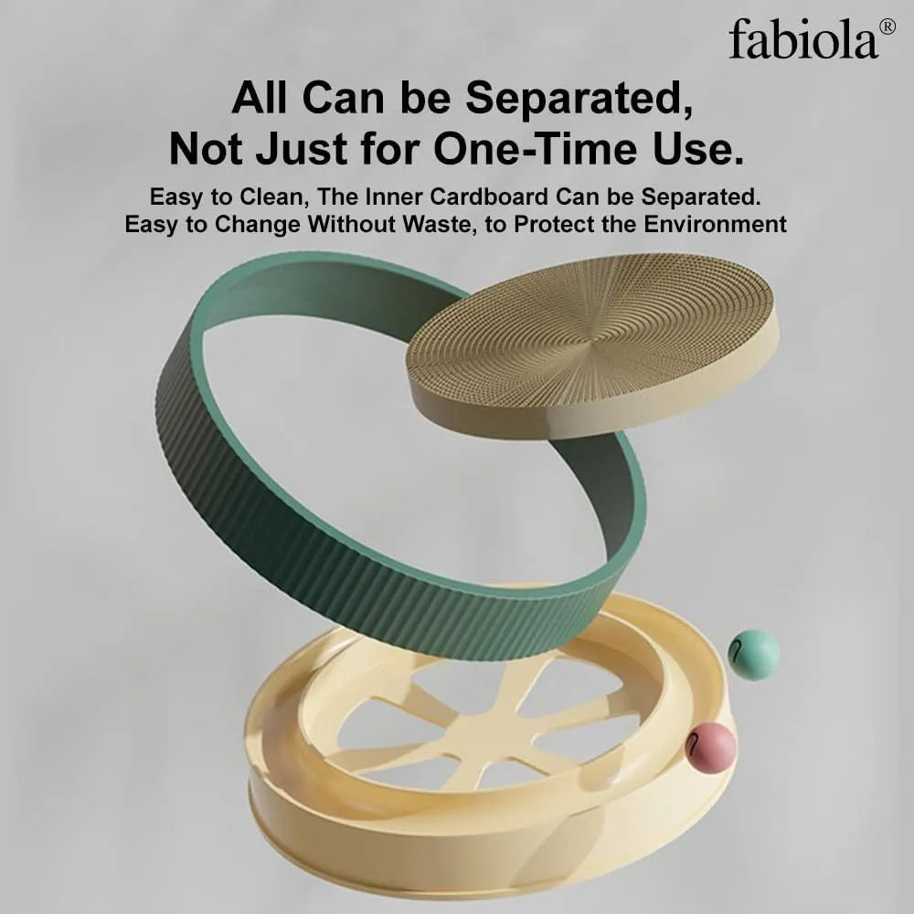 Large circular cat scratching board with ball track and spring plush ball
