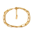 Double layer titanium steel women's bracelet with geometric lines in gold or silver finish