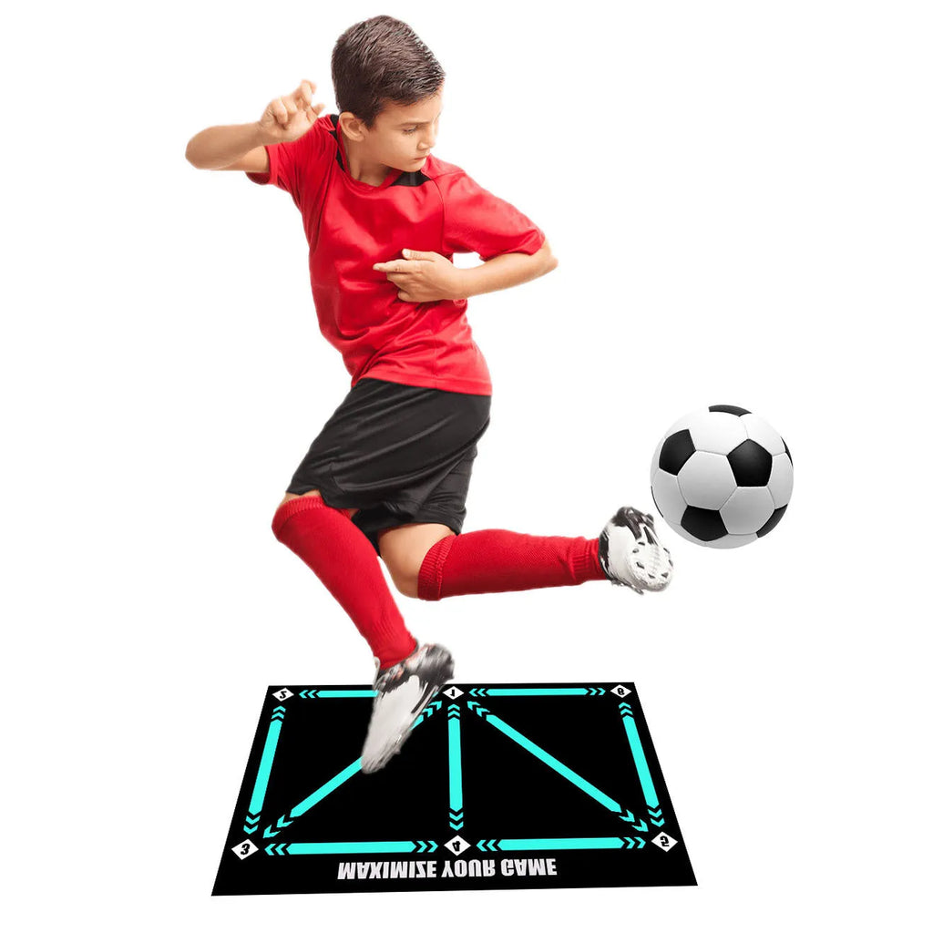 Rubber football training mat in cushion colour with socks included for indoor skill practice