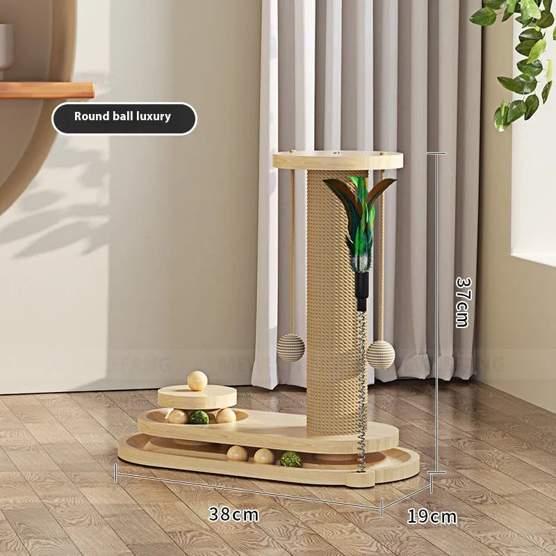 Solid wood cat climbing frame with a central rotating turntable, shown in a basic style big flower design.