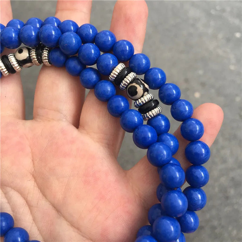 Lapis lazuli multi-circle bracelet with Tibet beads, 8mm beads, modern simplicity style