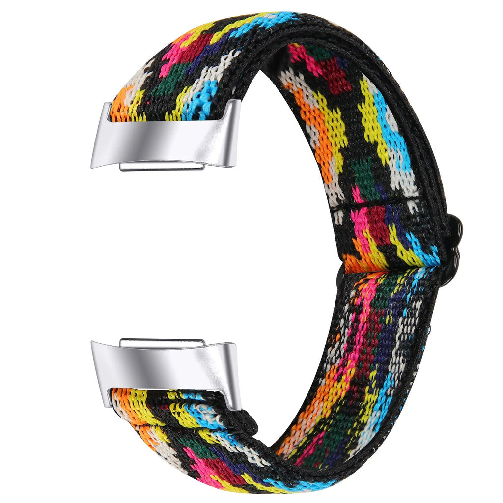 Printed elastic replacement strap for Fitbit Charge 6 watch in adjustable 5.5-8.5 inch length
