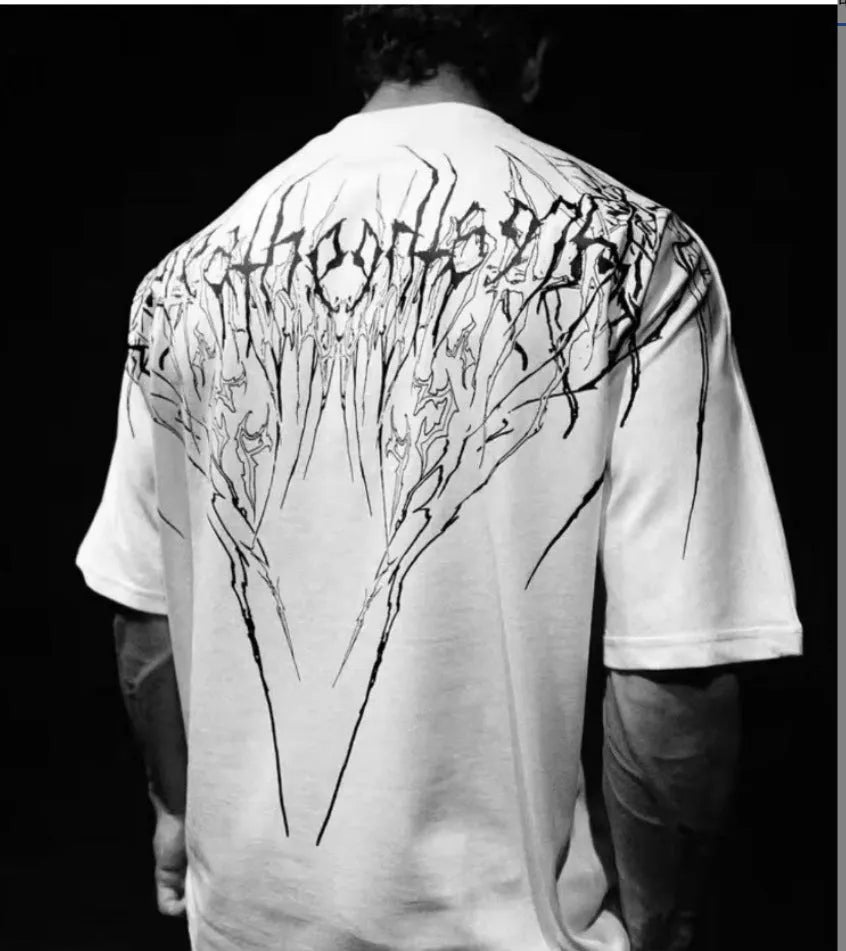 Dark coloured plus size cotton short sleeve t-shirt with gilding decoration