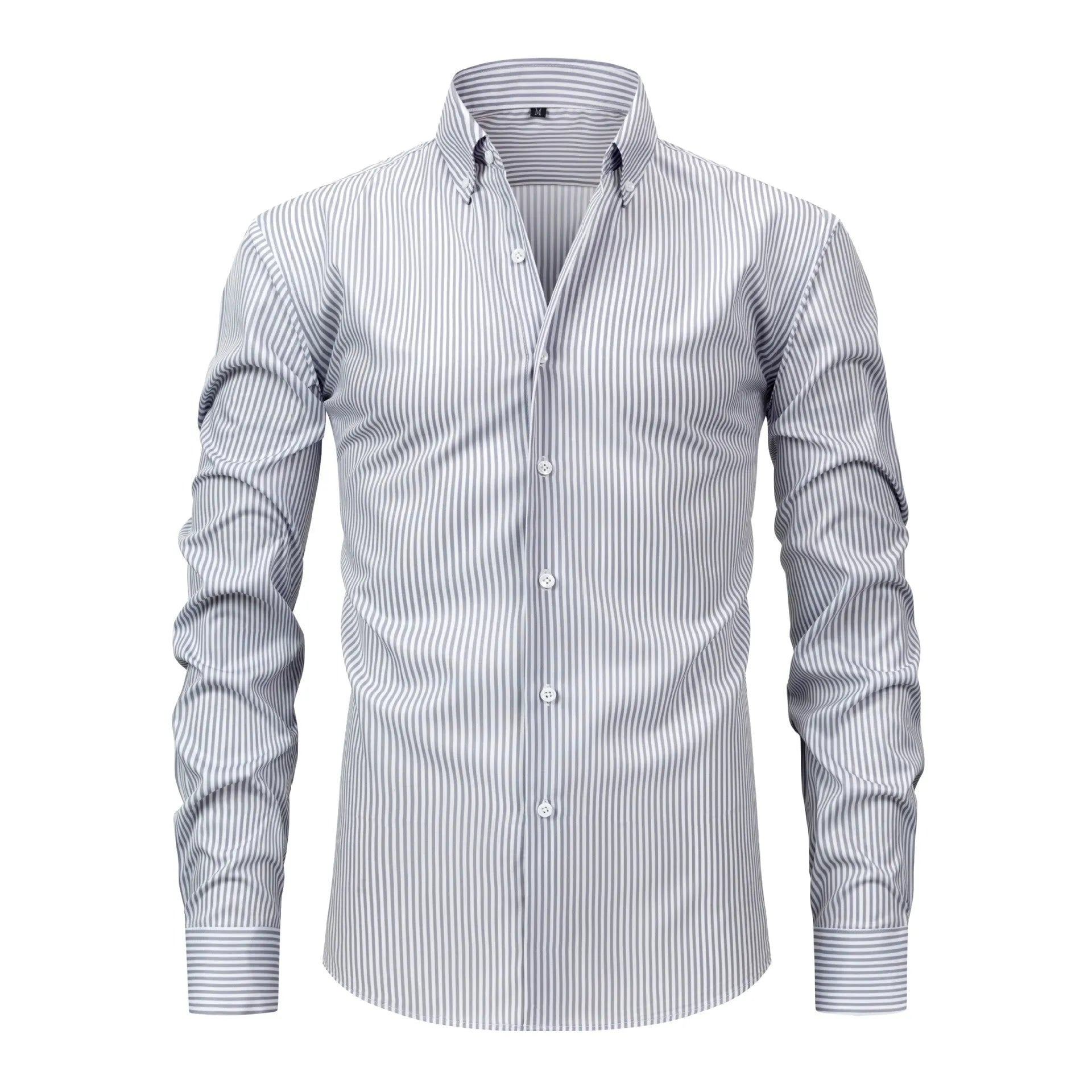 Men's non-ironing striped business casual shirt with lapel collar in multiple colour options