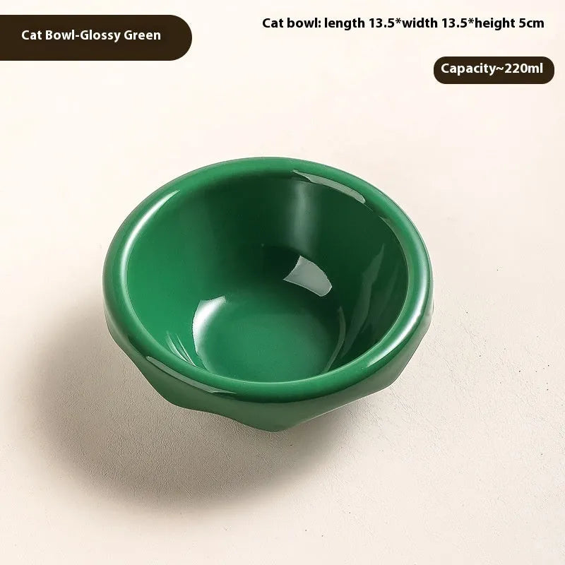 Porcelain cat drinking water bowl in bright red single grid configuration on surface