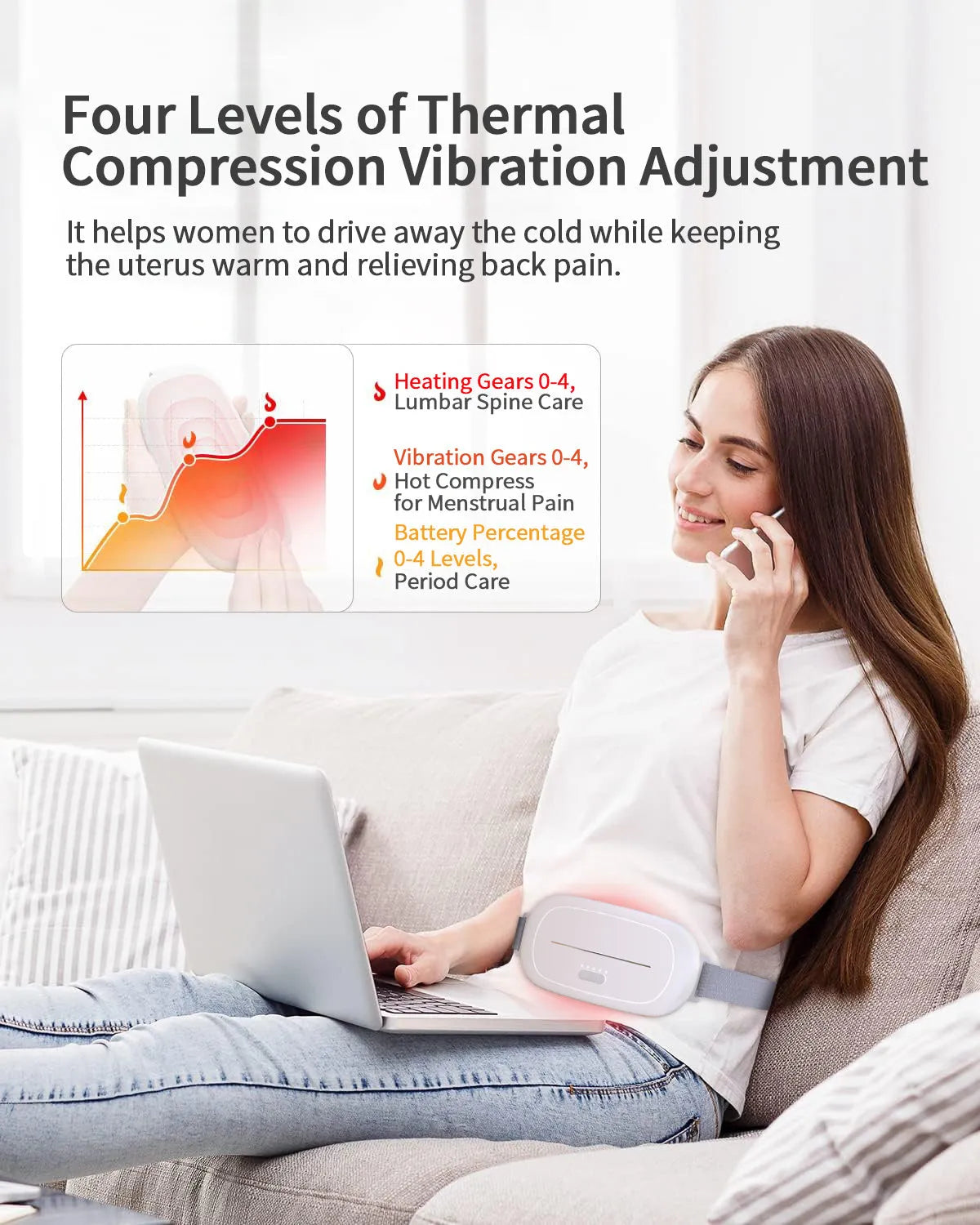 White uterine warming device with adjustable elastic belt for postnatal and menstrual care