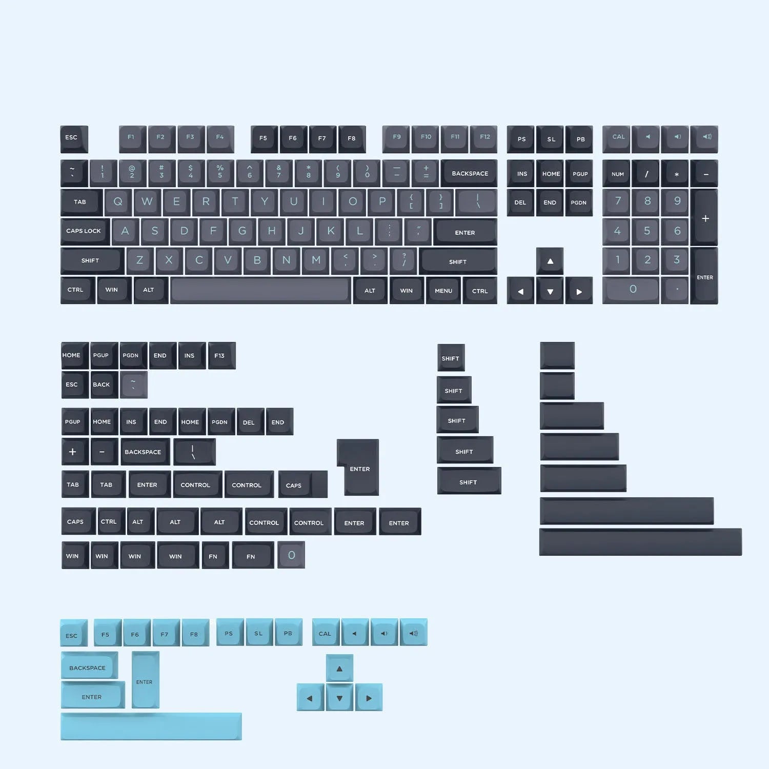 189 key PBT keycap set in Klein blue for mechanical MX switch keyboards